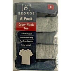 George Men’s Crew  T-Shirts 6-Pack Tag Free Size (S) Small , BLACK/ GREY New